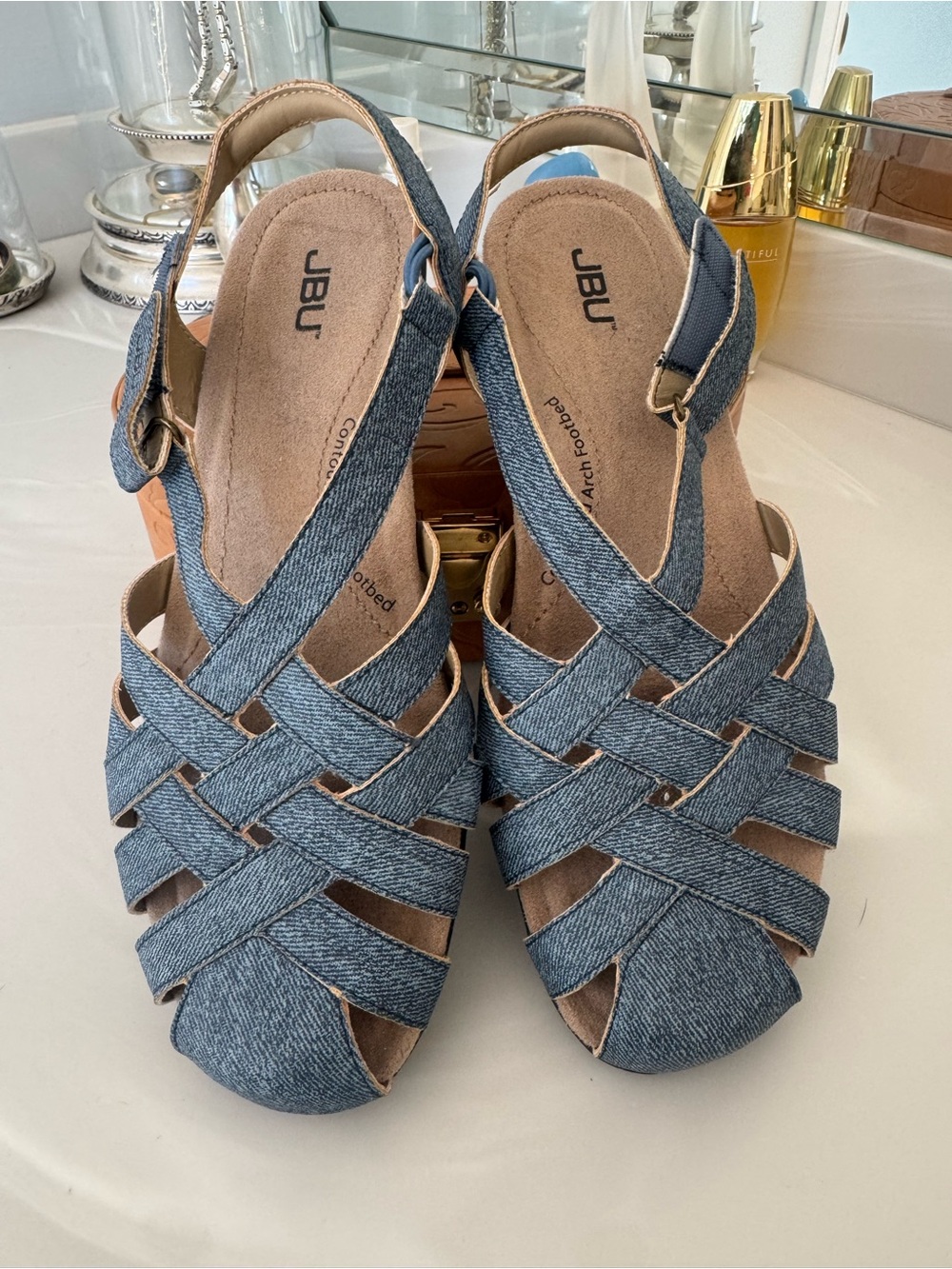 JBU Women's Denim Woven Slingback Sandals - Blue